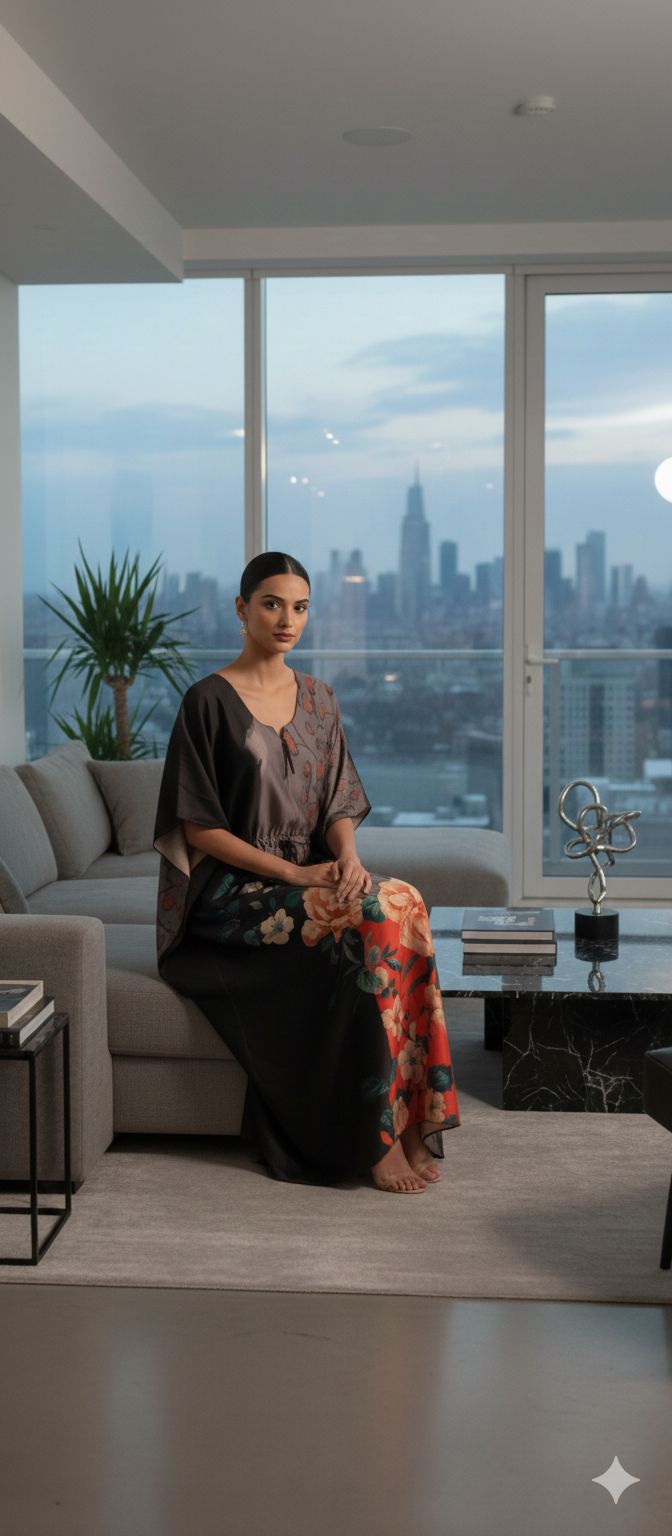 Dark Grey Satin Kaftan