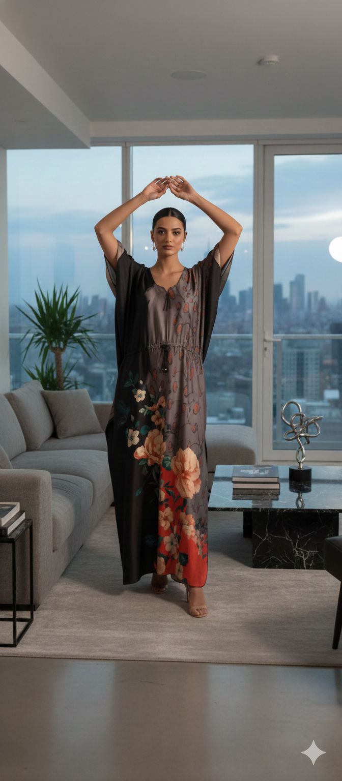 Dark Grey Satin Kaftan