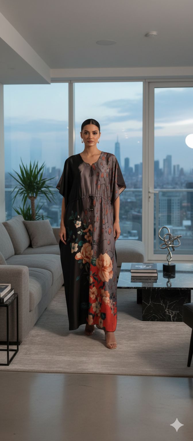 Dark Grey Satin Kaftan