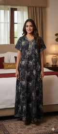 Midnight Bloom Printed Cotton Night Dress