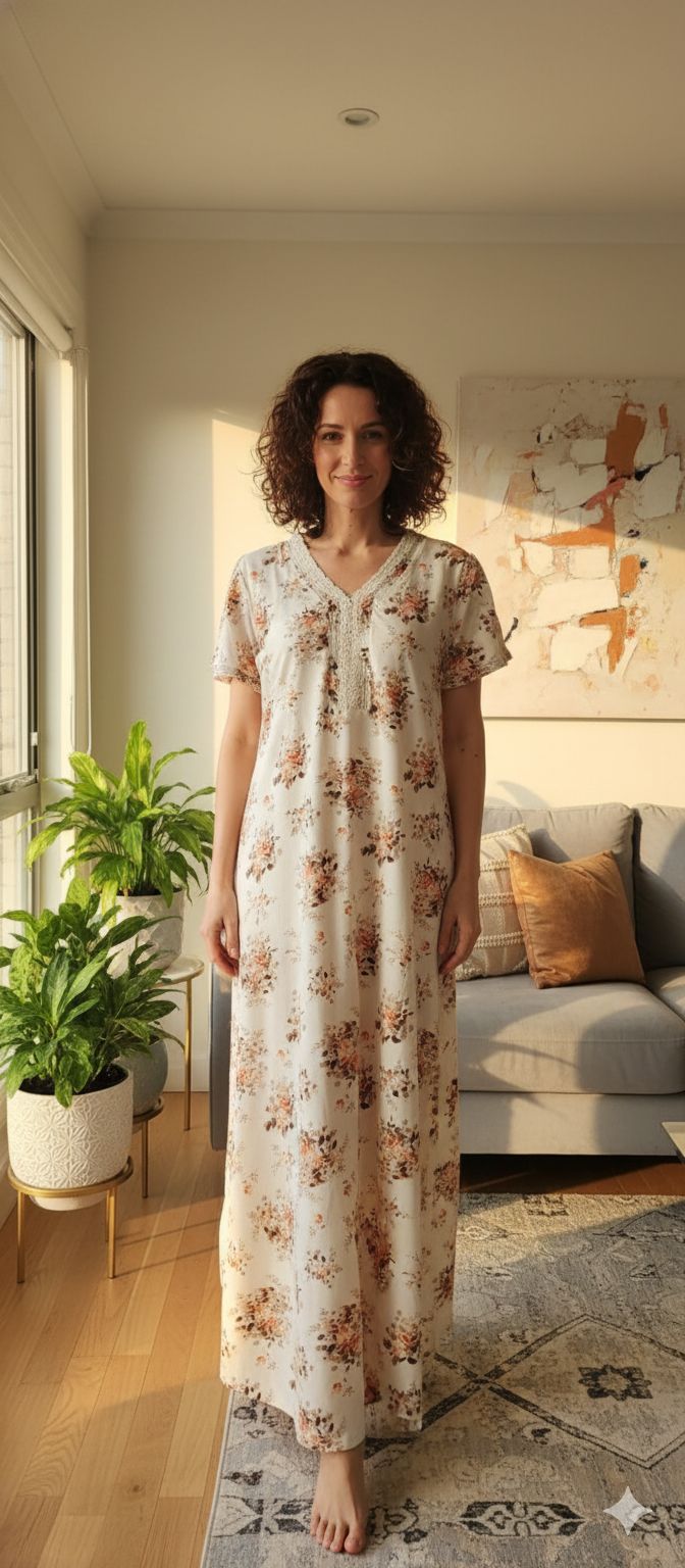 Ivory Bloom Floral Cotton Night Dress
