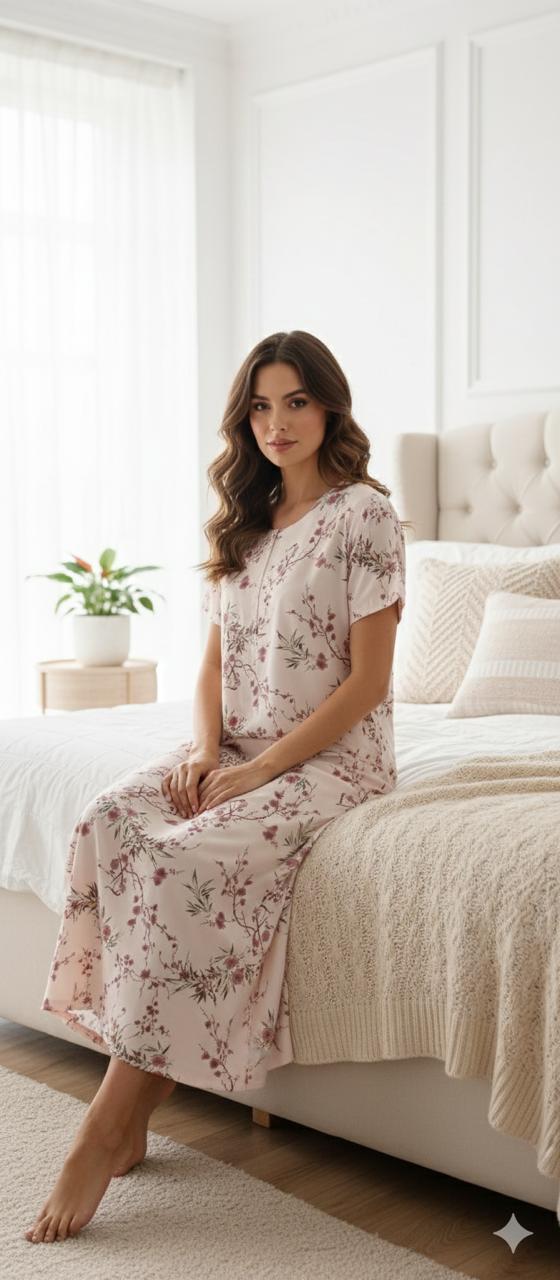 Blush Floral Cotton Night Dress