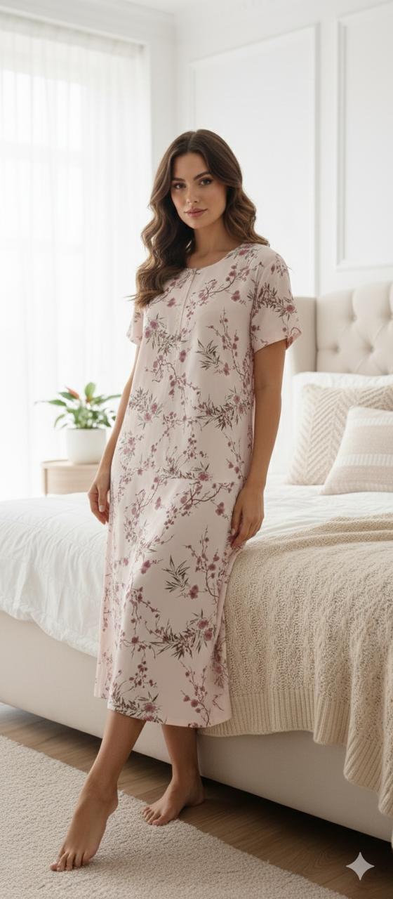 Blush Floral Cotton Night Dress
