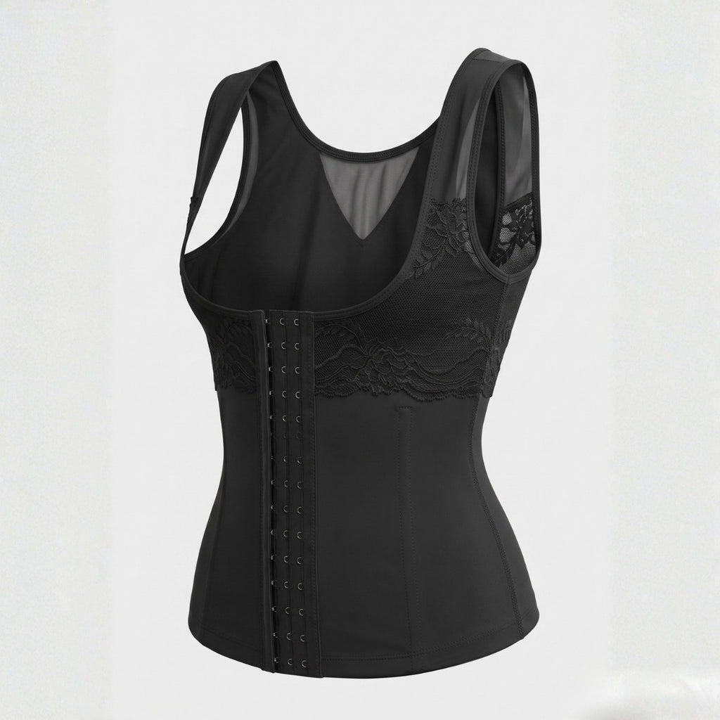 Women’s Shapewear Tank Top with Hook-and-Eye Front Closure and Lace Detailing