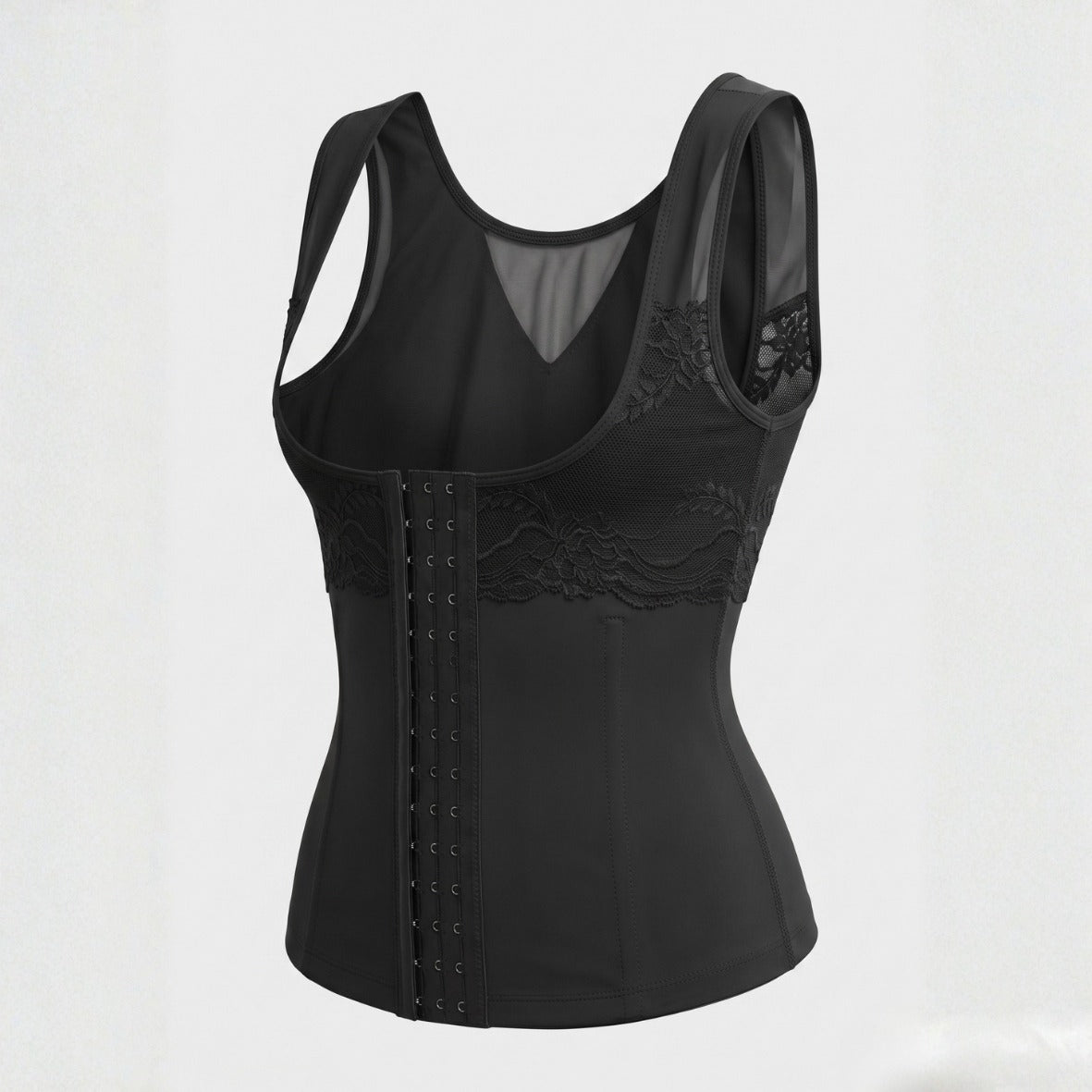 Women’s Shapewear Tank Top with Hook-and-Eye Front Closure and Lace Detailing
