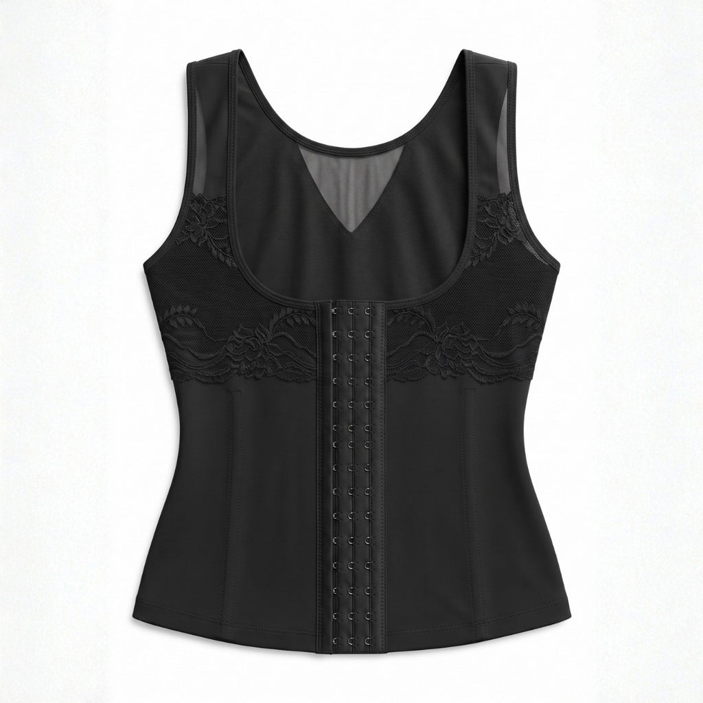 Women’s Shapewear Tank Top with Hook-and-Eye Front Closure and Lace Detailing
