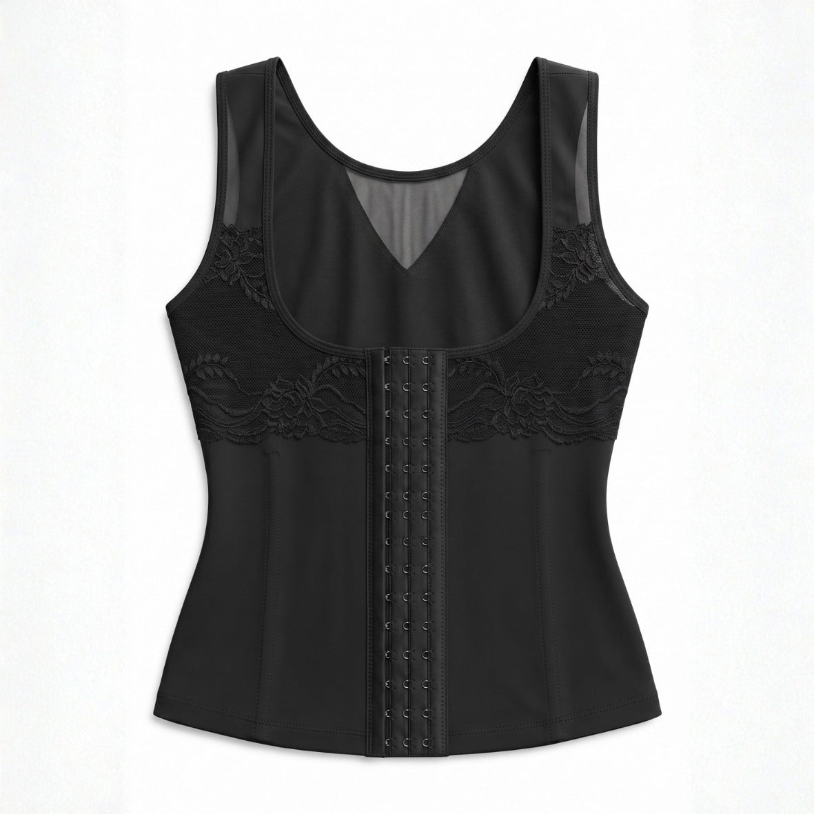 Women’s Shapewear Tank Top with Hook-and-Eye Front Closure and Lace Detailing