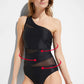 Women Plain Black One Shoulder V-Cut Swimming Costume
