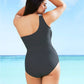 Women Plain Black One Shoulder V-Cut Swimming Costume