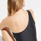 Women Plain Black One Shoulder V-Cut Swimming Costume