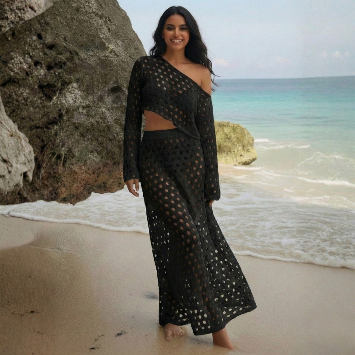 Midnight Drift Crochet Top & Skirt Beach Cover Up Set