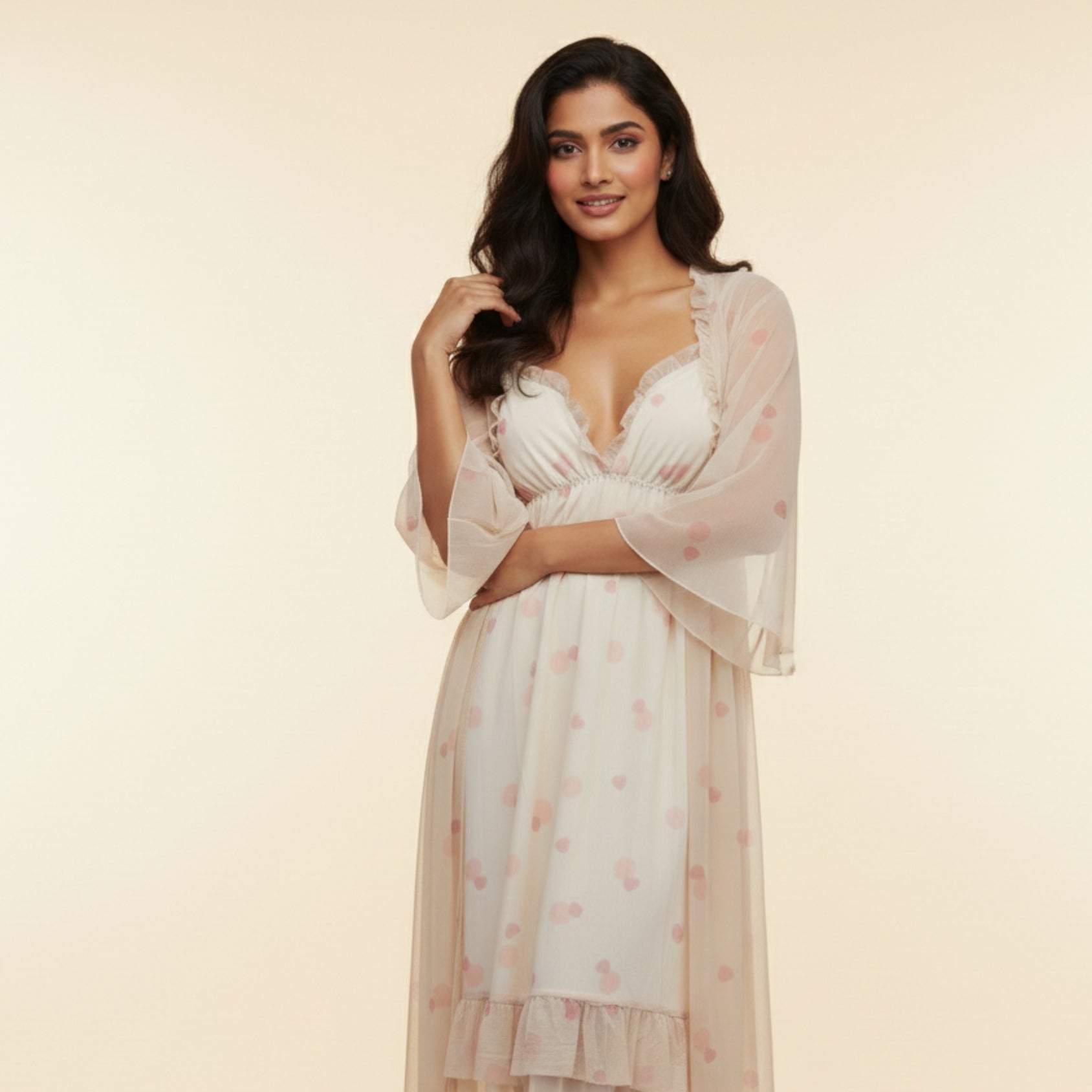 Off-White Printed Nighty Gown Set