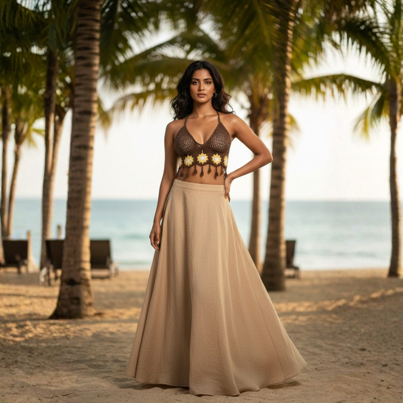 Brown Crochet Swim Top