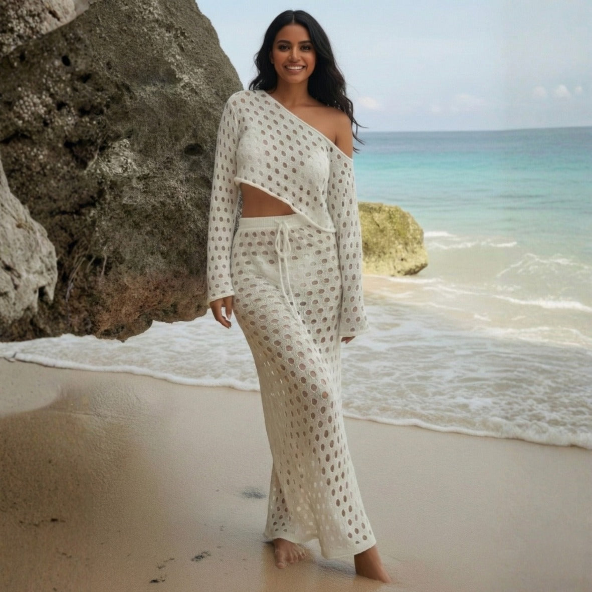 Pearl Coast Crochet Top & Skirt Beach Cover Up Set