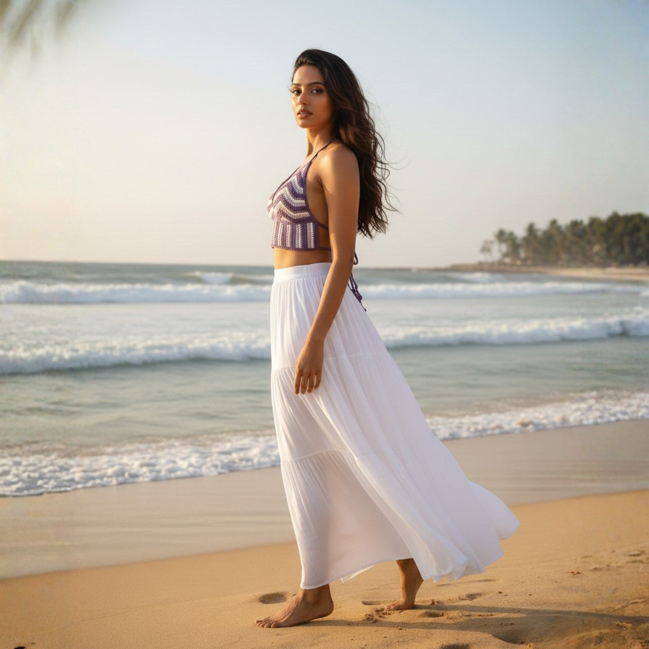 Purple & White Crochet Swim Top