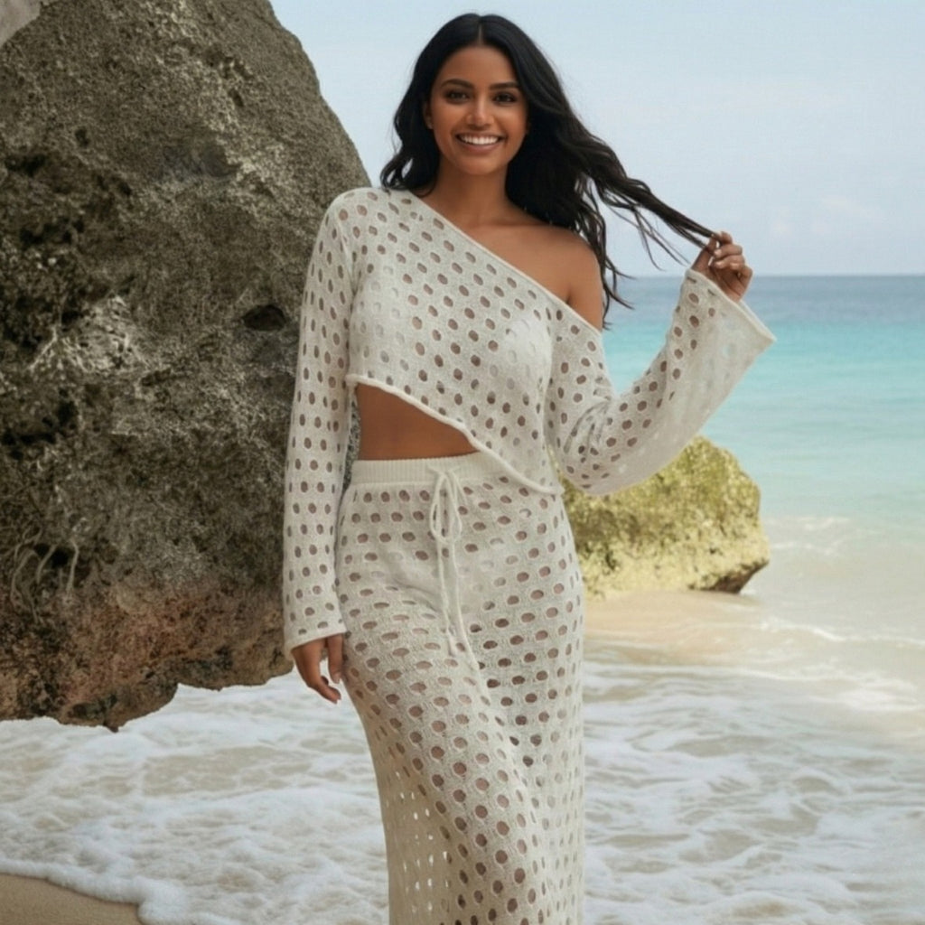 Pearl Coast Crochet Top & Skirt Beach Cover Up Set