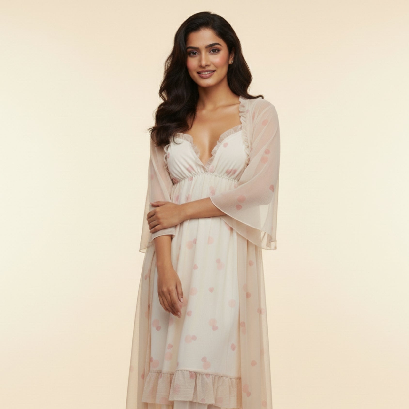 Off-White Printed Nighty Gown Set