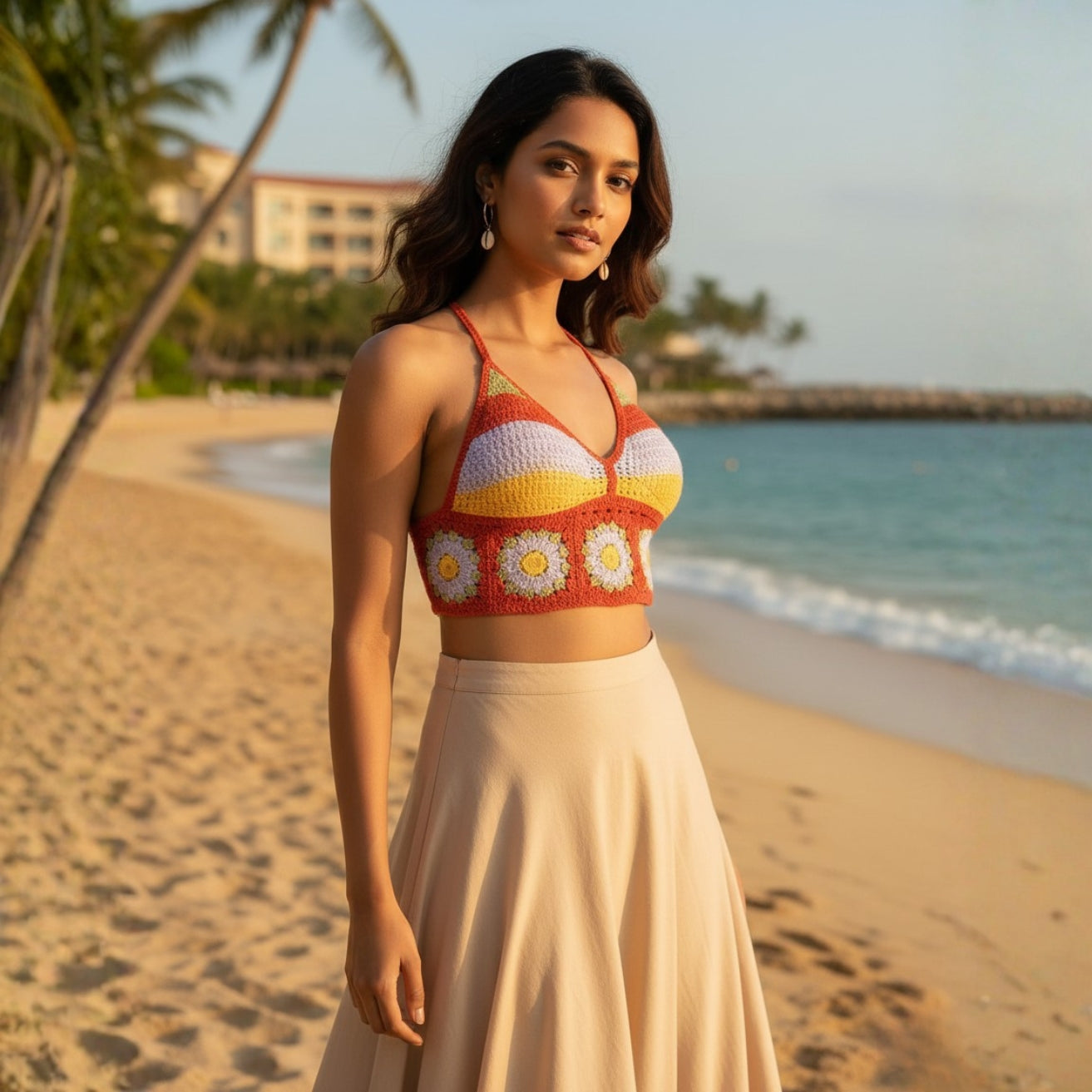 Orange Base Crochet Swim Top