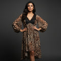 Animal Print Nighty Gown Set with Black Lace