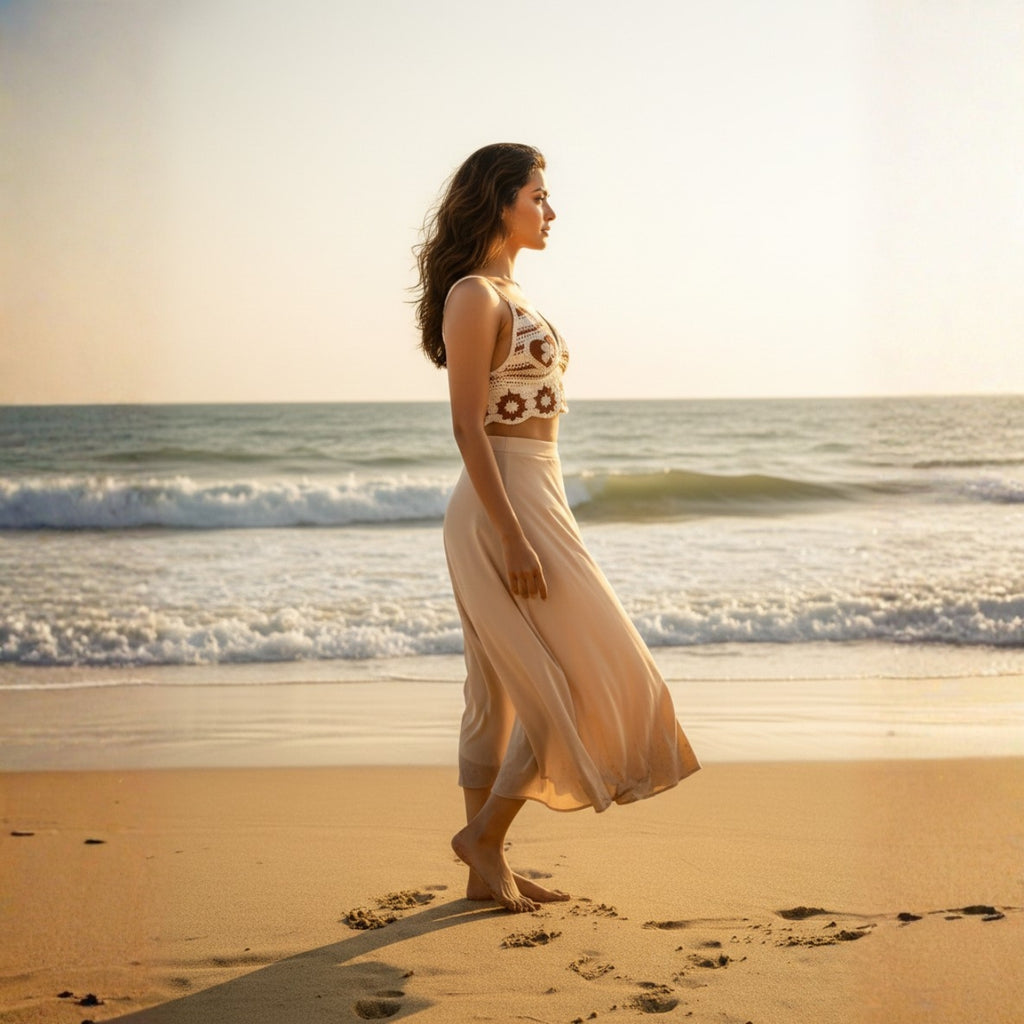 White & Brown Crochet Swim Top