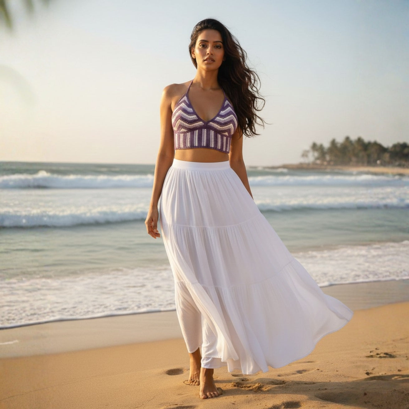 Purple & White Crochet Swim Top