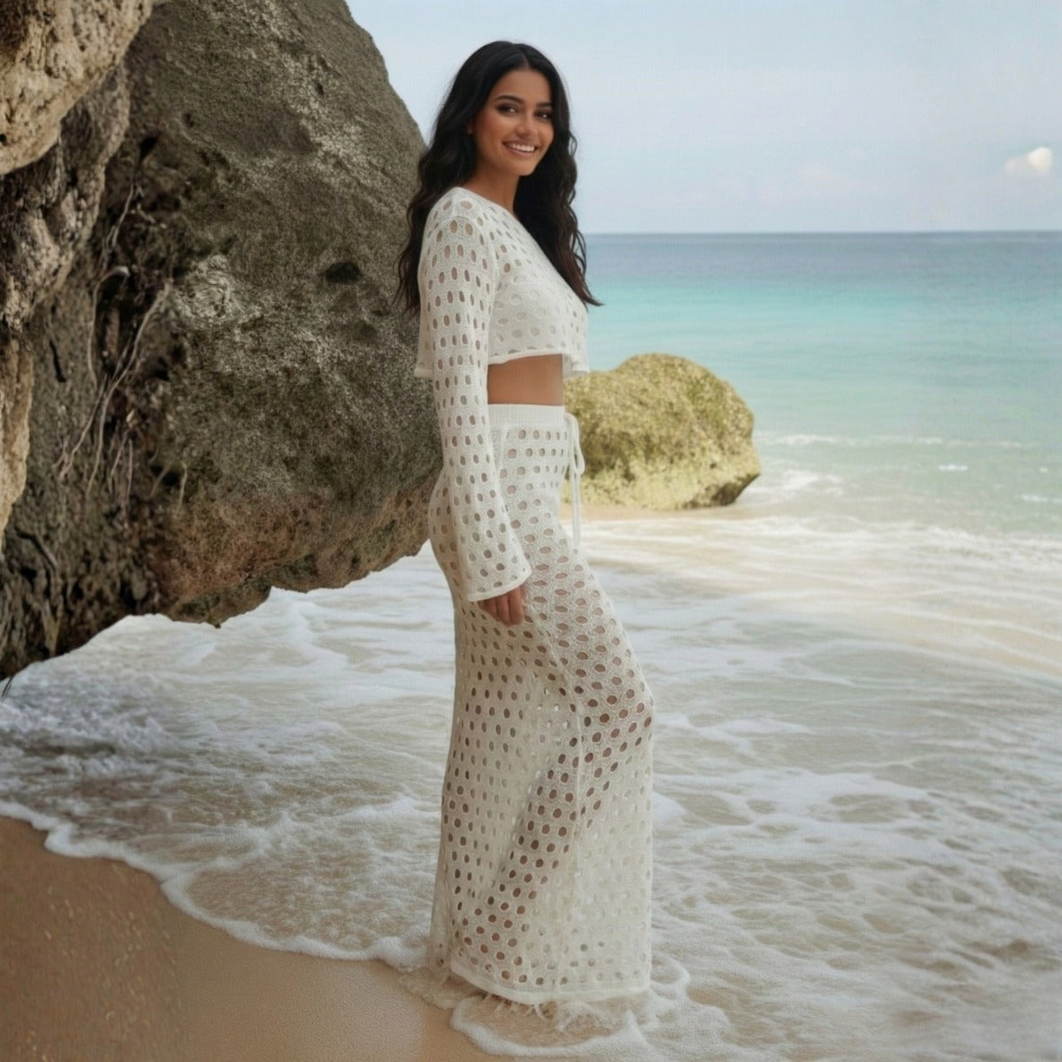 Pearl Coast Crochet Top & Skirt Beach Cover Up Set