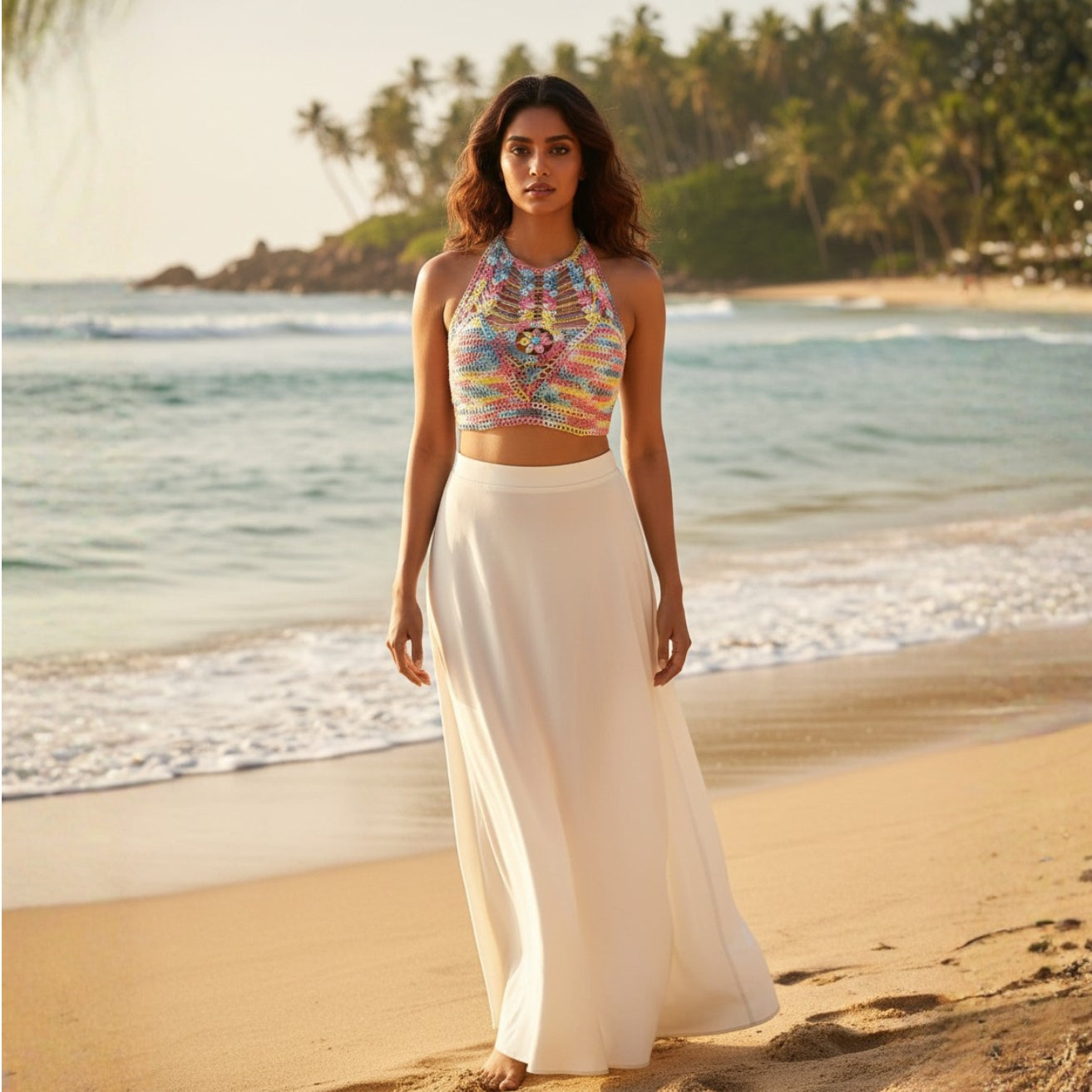 Multi Colour Crochet Swim Top