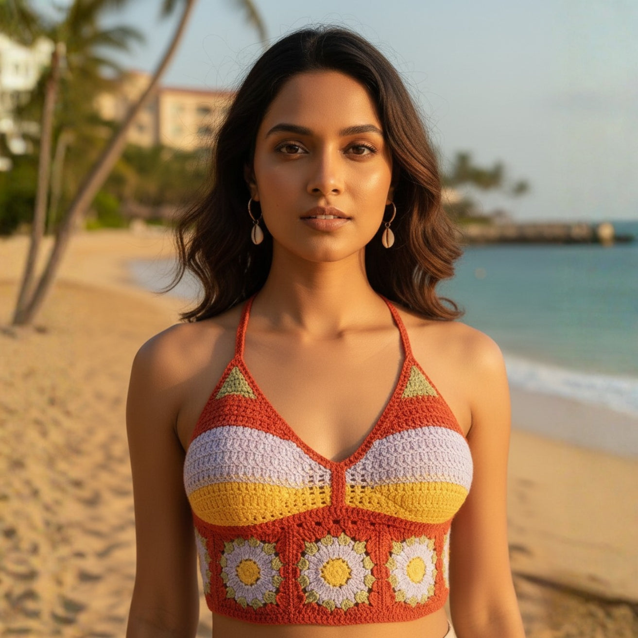 Orange Base Crochet Swim Top