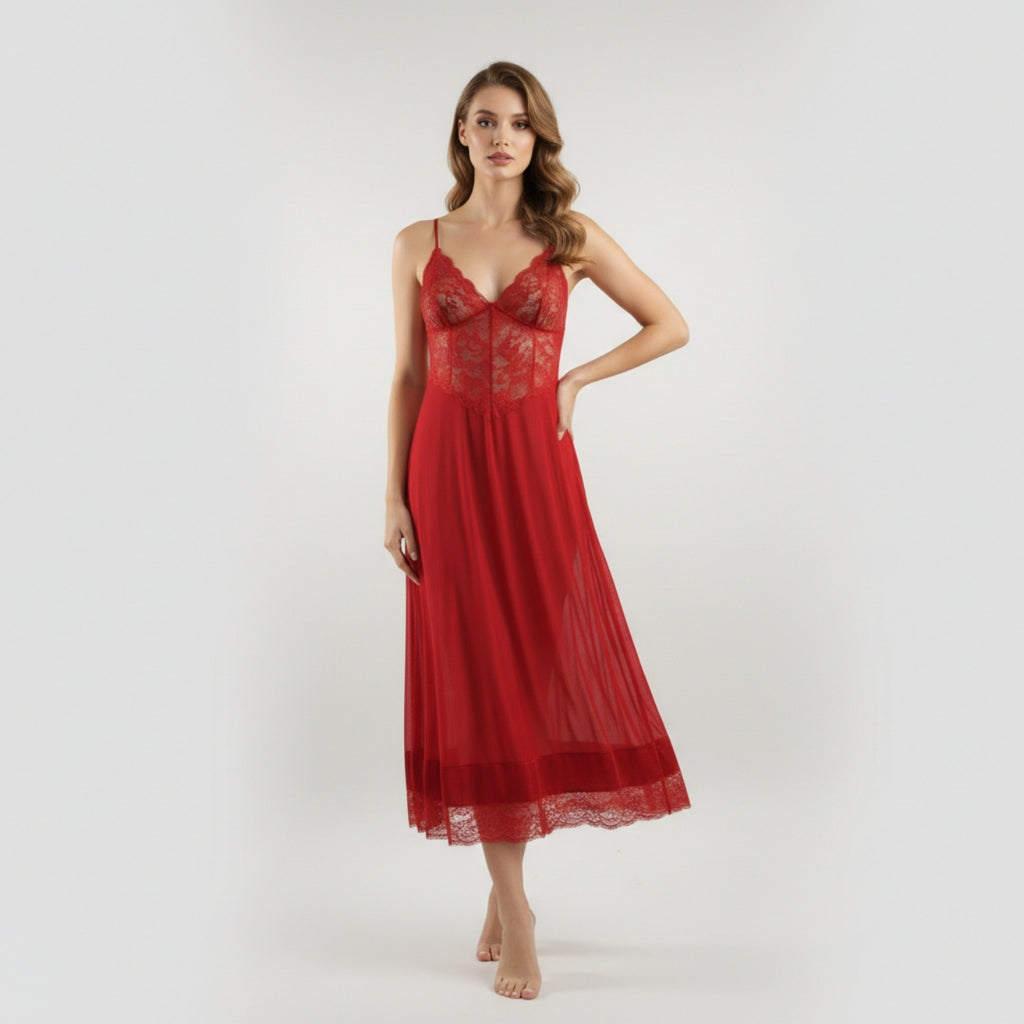 Maroon Long Sexy Bedroom Nighty