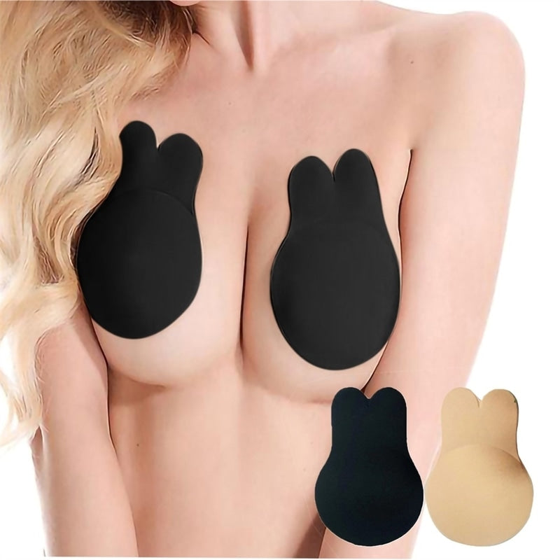 Women Cloth Sticky Invisible Silicone Strapless Backless Rabbit Ear Self Adhesive Push Up Bras