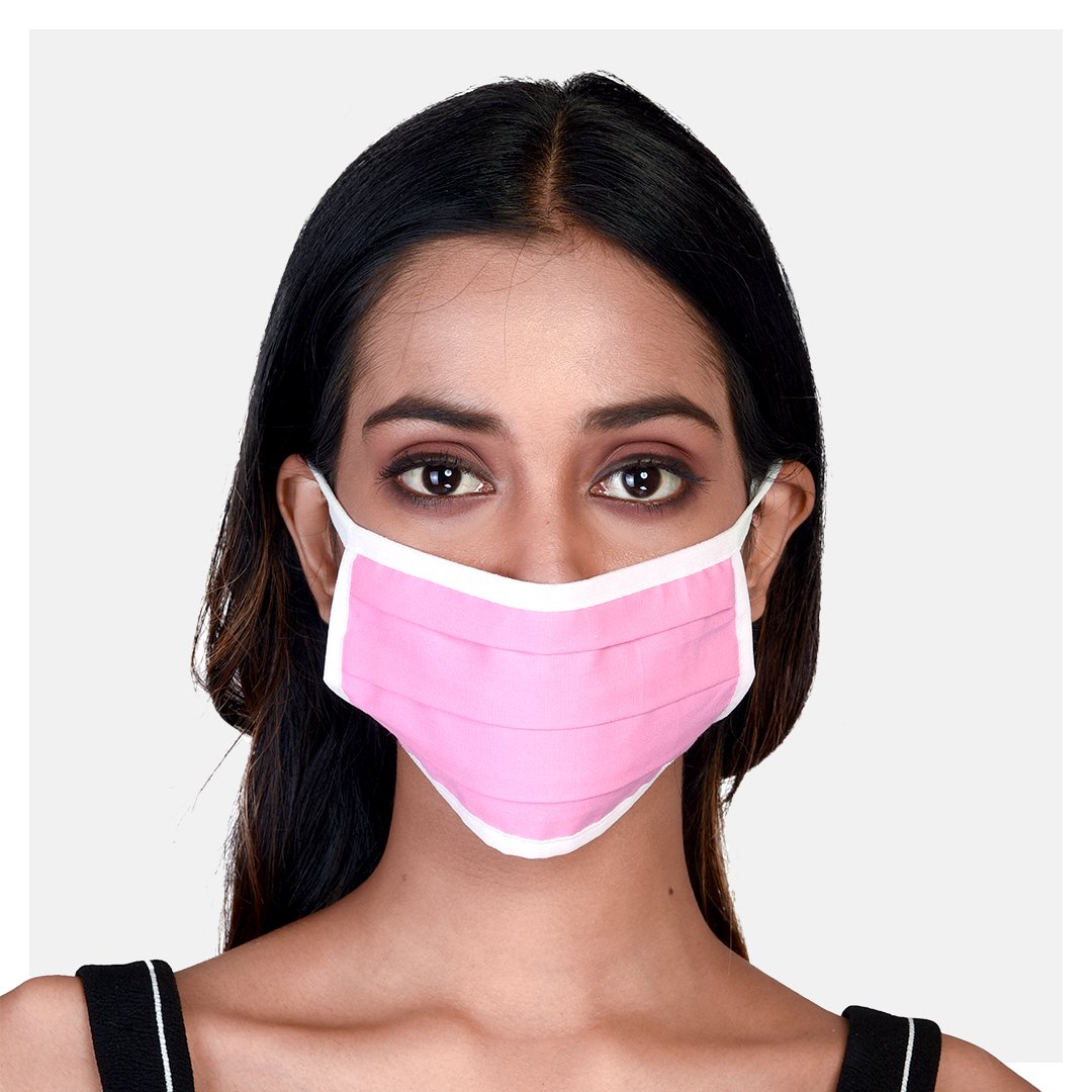 Pure Cotton Pleated 2 Ply Masks Pink, Grey & Checks (Pack of 3) - Suman Nathwani