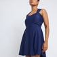 Navy Blue Sweetheart Neckline Frock-Style Swimsuit with Cross-Back Detail