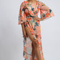 Orange Floral Print Mexican-Styled Frill Tie-Up A-Symmetric Skirt and Top Set
