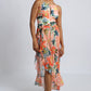 Orange Floral Print Mexican-Styled Frill Tie-Up A-Symmetric Skirt and Top Set