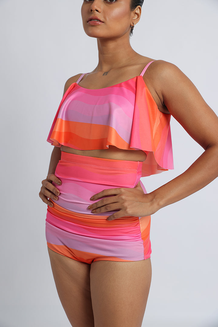 Wave Print Empire Line High-Waisted Bikini Set: Glamour for Every Sunset