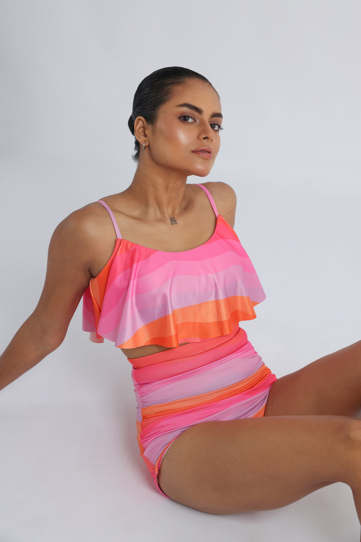 Wave Print Empire Line High-Waisted Bikini Set: Glamour for Every Sunset