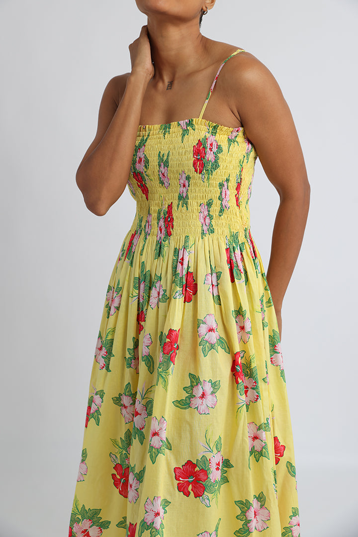 Buy Yellow Floral Print Dress Online - Ritu Kumar International Store View
