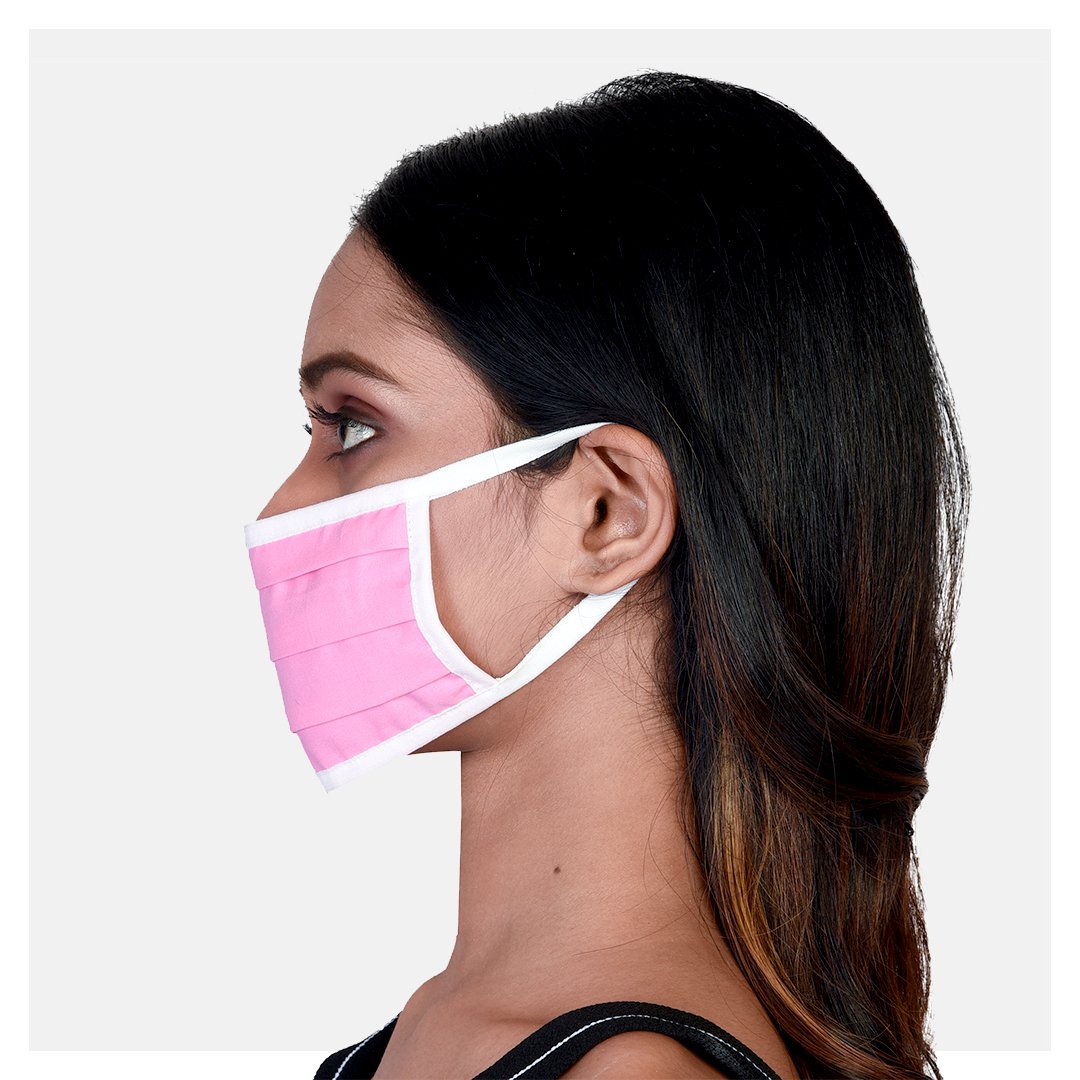 Pure Cotton Pleated 2 Ply Masks Pink, Grey & Checks (Pack of 3) - Suman Nathwani