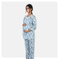 Women White and Blue Double Front Zip Cozy Cotton Maternity Night Suit