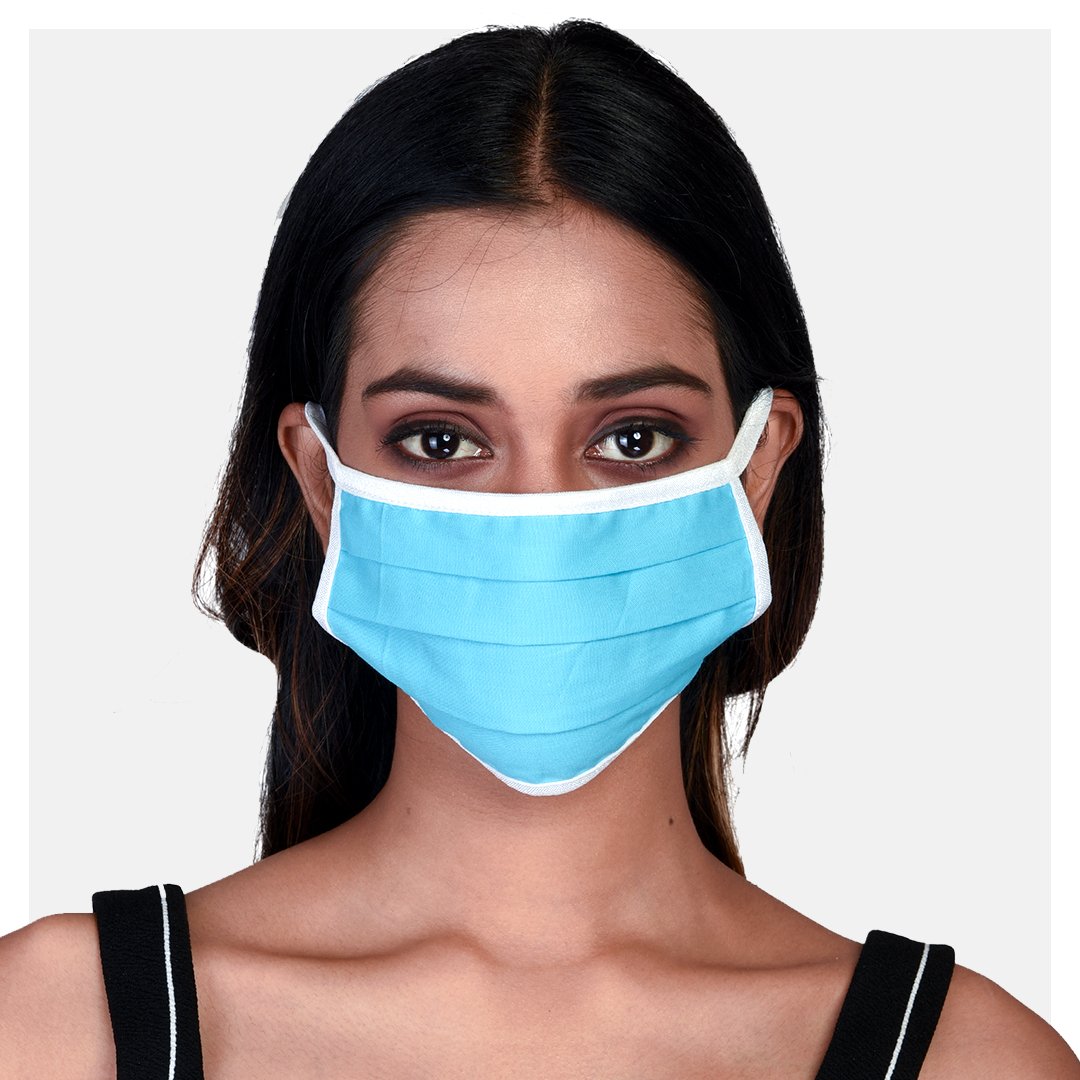 Pure Cotton Pleated 2 Ply Blue, Grey & Checked Masks (Pack of 3) - Suman Nathwani