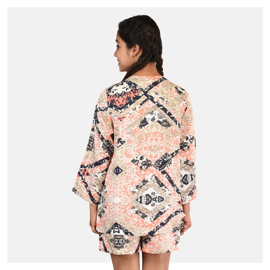 Women Abstract Print Top and Short Cotton Rayon Night Suit - Suman Nathwani