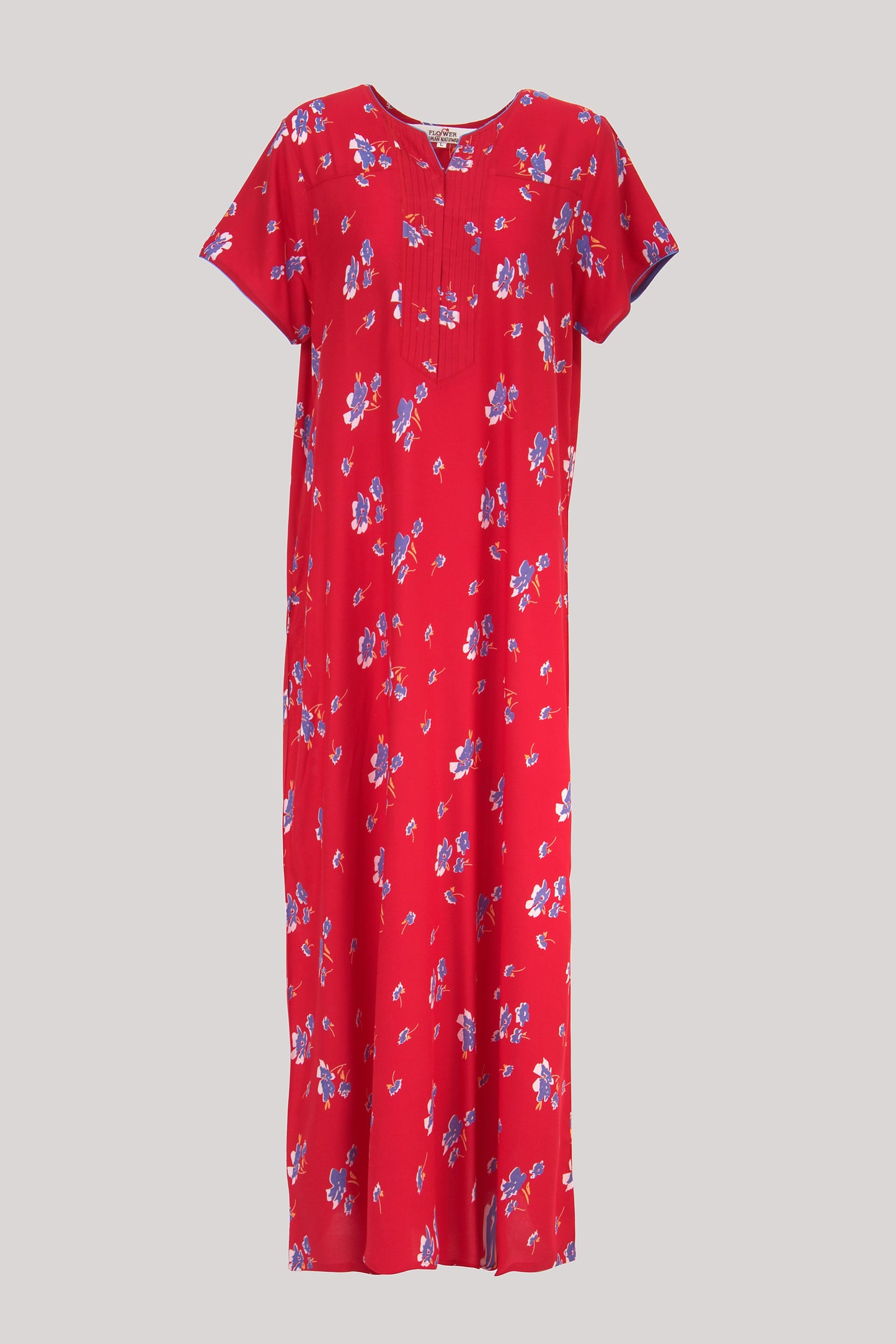 Women Red Floral Print Cotton Rayon Nighty