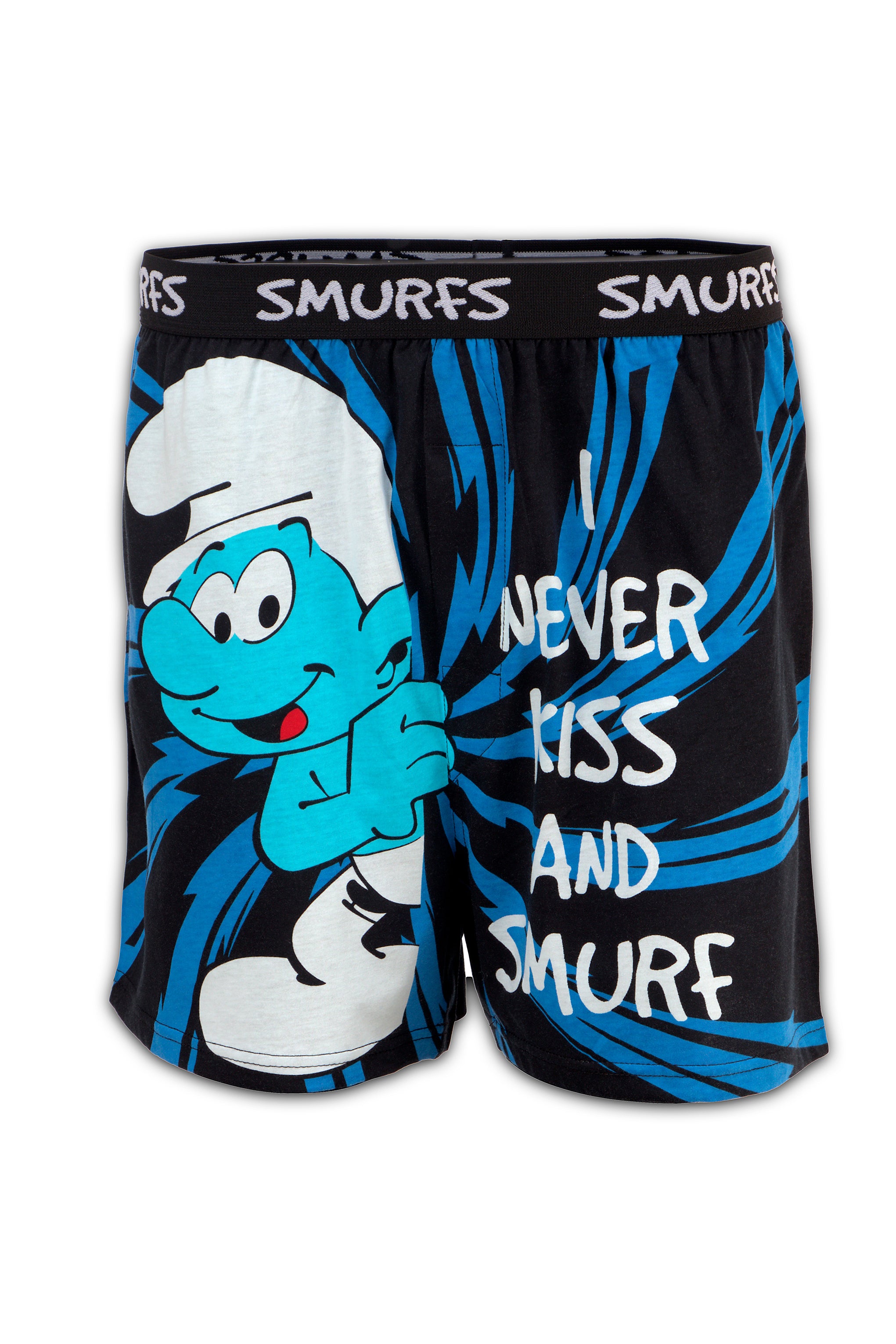 Men Black & Navy 'I NEVER KISS AND SMURFS' Cartoon Boxer