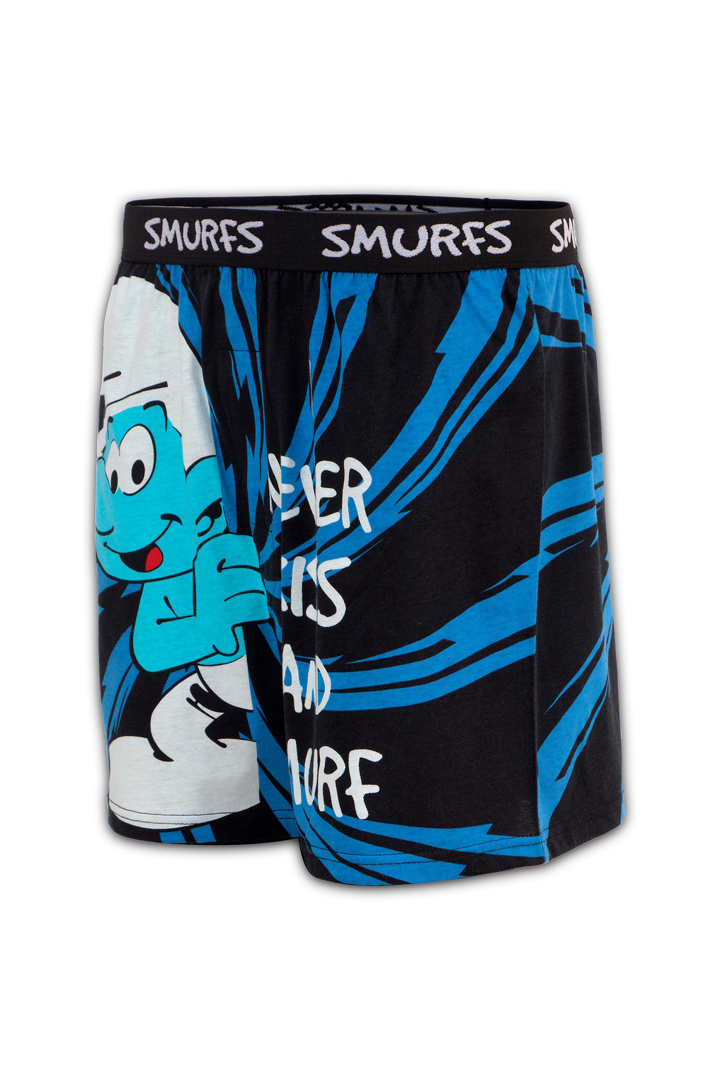 Men Black & Navy 'I NEVER KISS AND SMURFS' Cartoon Boxer