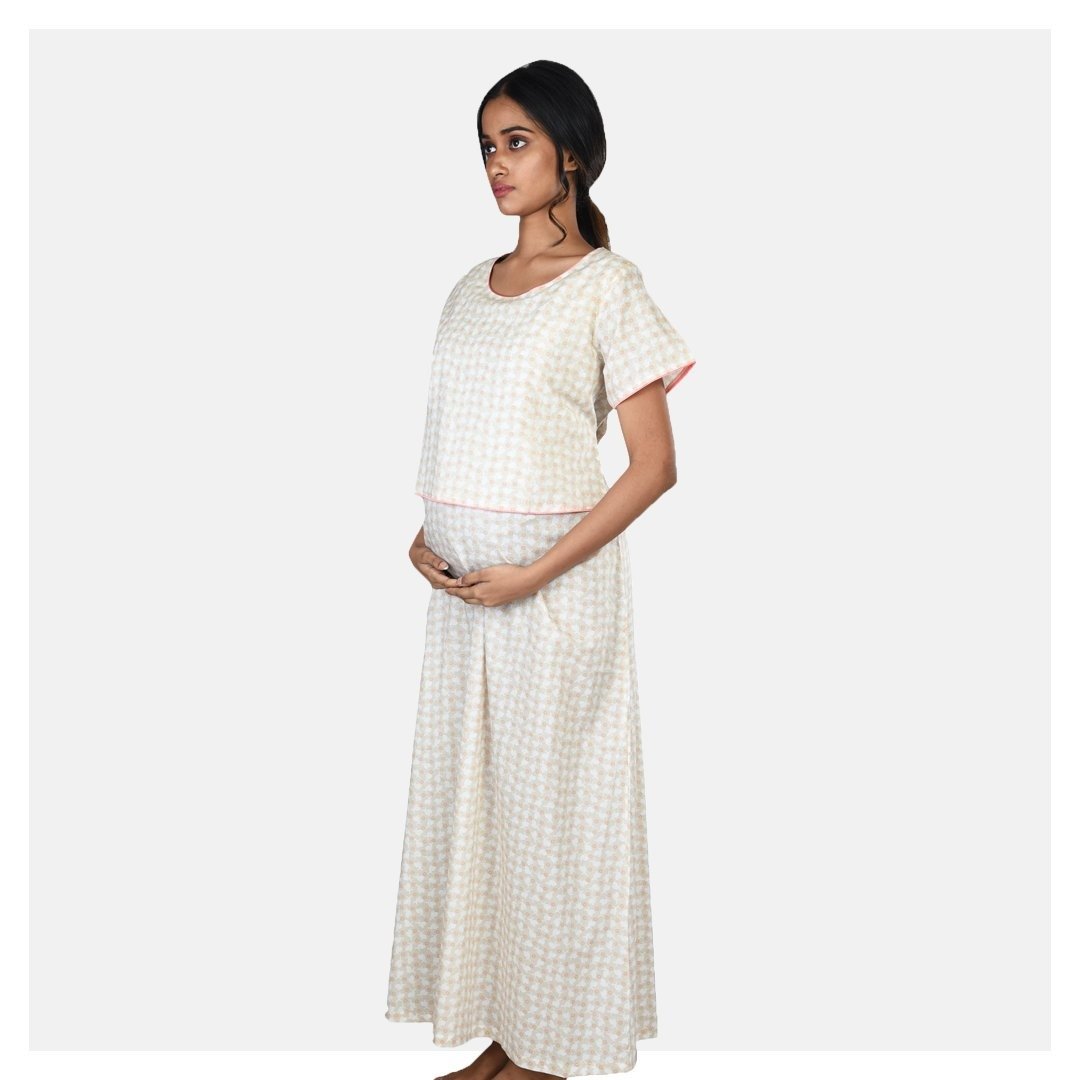 Women Bunny Print Flap Style Cotton Feeding Nighty - Suman Nathwani