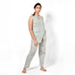 Women Off White And Green Stripe Bird Print Cotton Night Suit