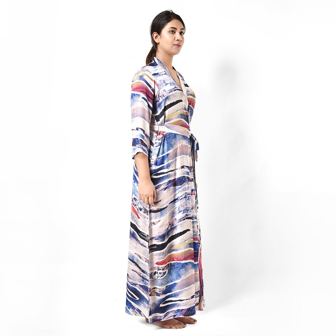 Woman Bold Multi Color Silk Robe