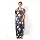 Woman Black And Floral Print Satin Nighty