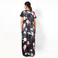 Woman Black And Floral Print Satin Nighty