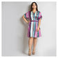 Woman Multi Stripe Print Short Robe